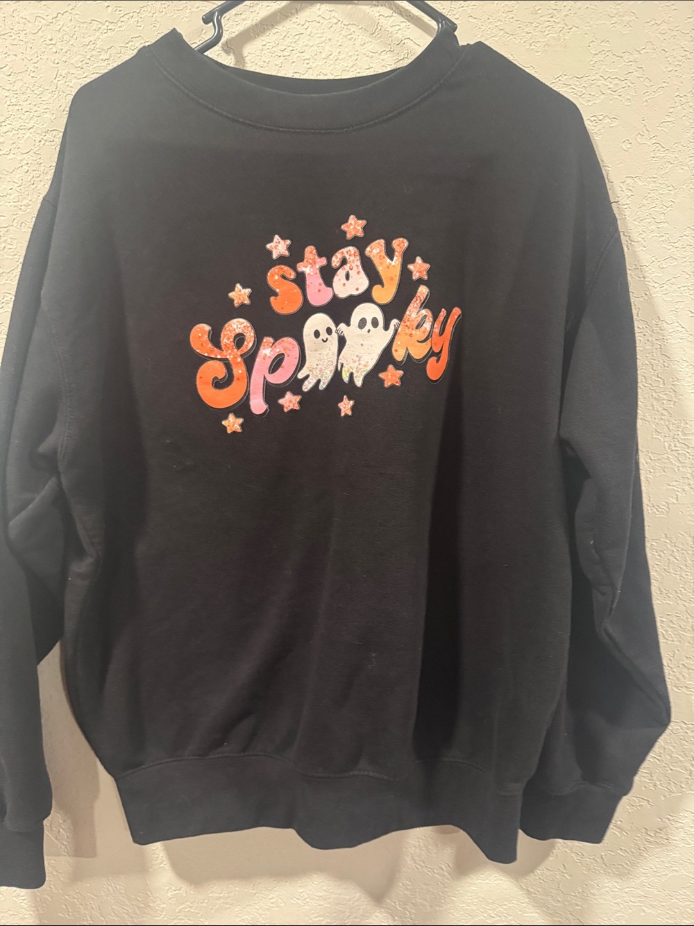 Stay Spooky Black Graphic Sweatshirt / Halloween ghost black crewneck sweater